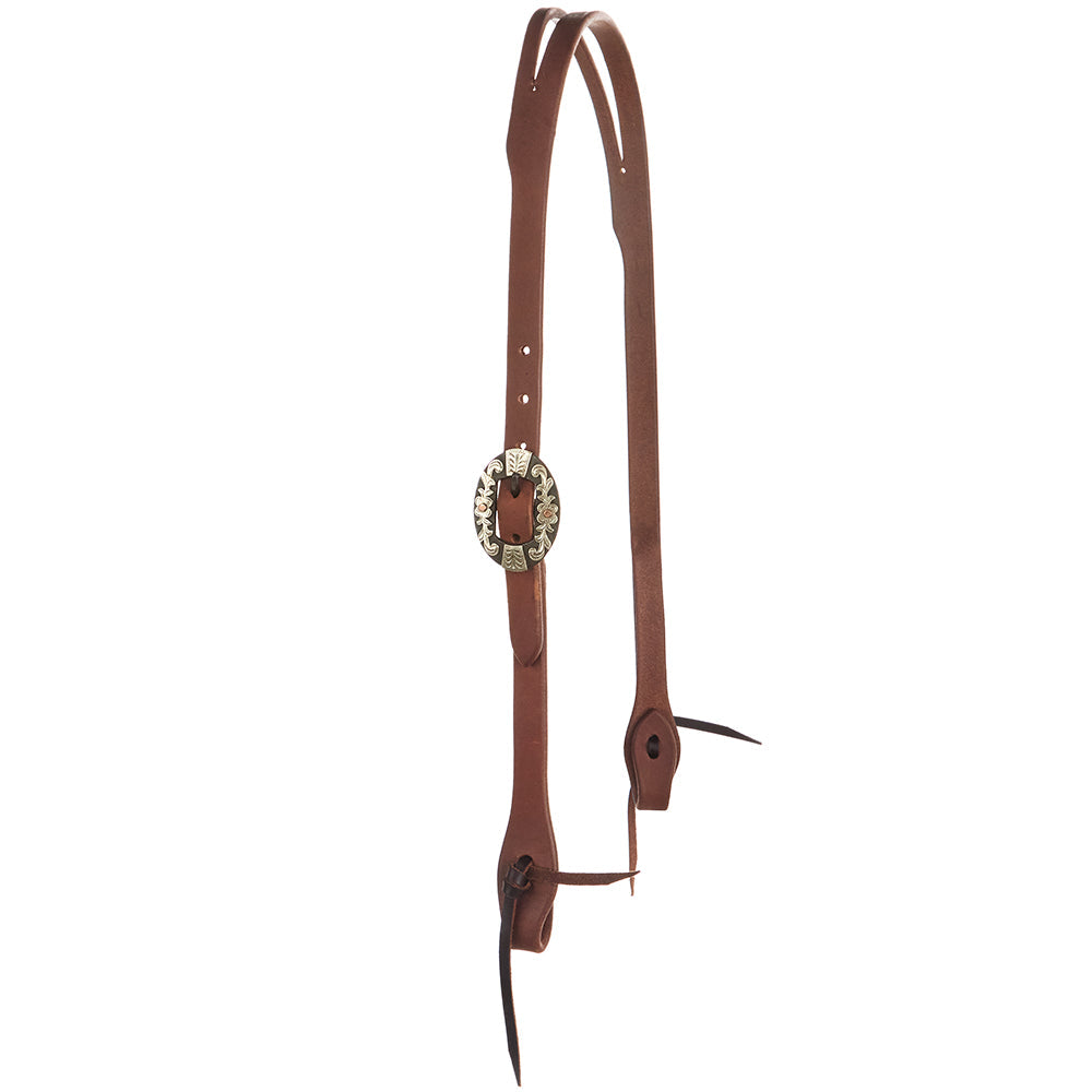 Headstall Mayatex heavy oil harness leather with silver oval concho and single buckle slit-ear on Tampa Home & Garden Store