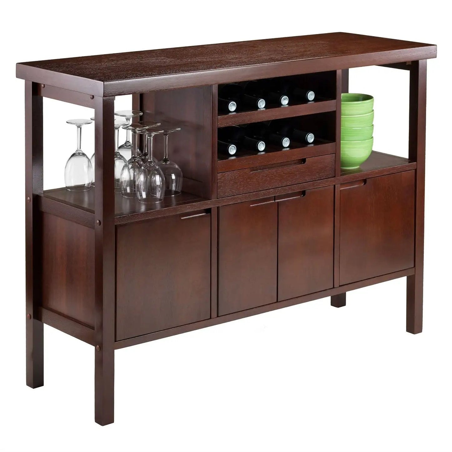 Sideboard Buffet Table Wine Rack in Brown Wood Finish - Tampa Home & Garden Store