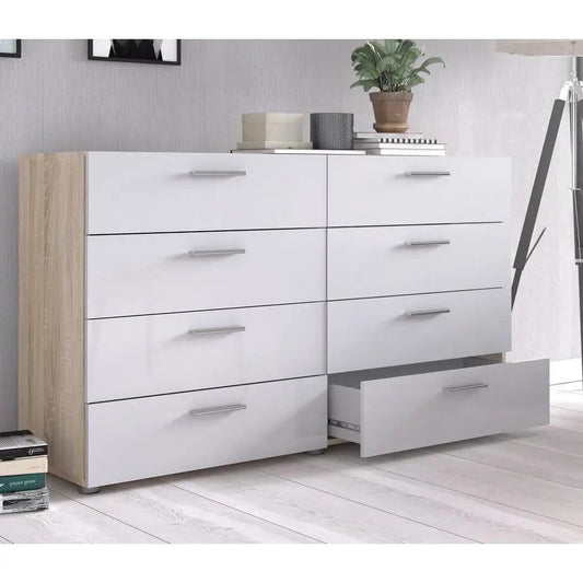 White Oak Modern 8-Drawer Dresser in white with oak sides and top by HomePacific on Tampa Home & Garden Store