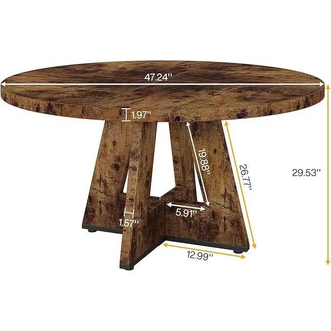 Modern Kitchen 4-Person Circular Dining Table in Rustic Brown Wood Finish - Tampa Home & Garden Store