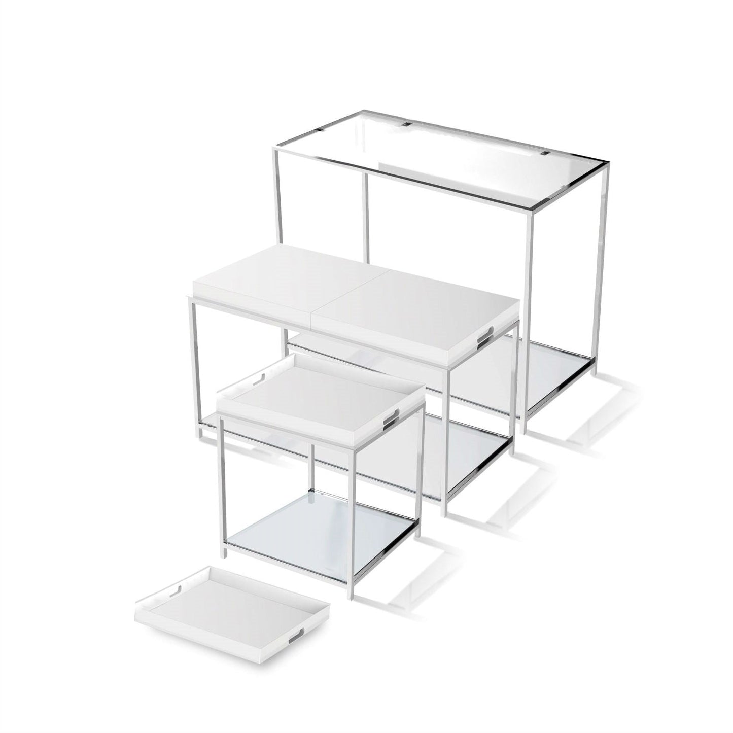 Mesa auxiliar de metal clásica moderna con bandeja extraíble blanca