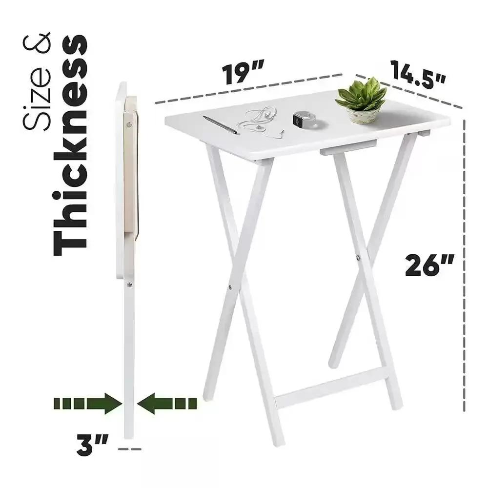 Set of 2 - Folding TV Tray Table in White Wood Finish - Tampa Home & Garden Store