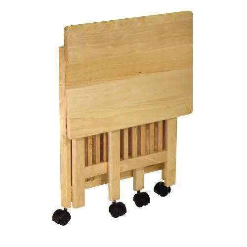 3-Shelf Folding Wood Printer Stand Cart with casters in natural finish on Tampa Home & Garden Store