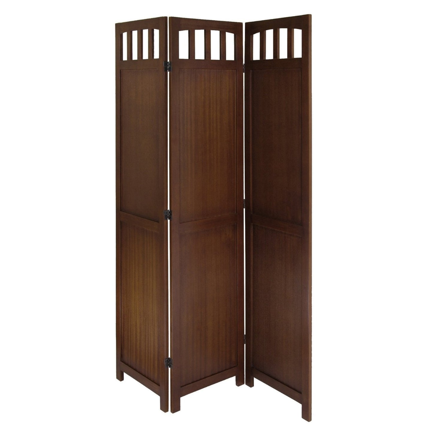 Paraván plegable de madera de 3 paneles con acabado en nogal