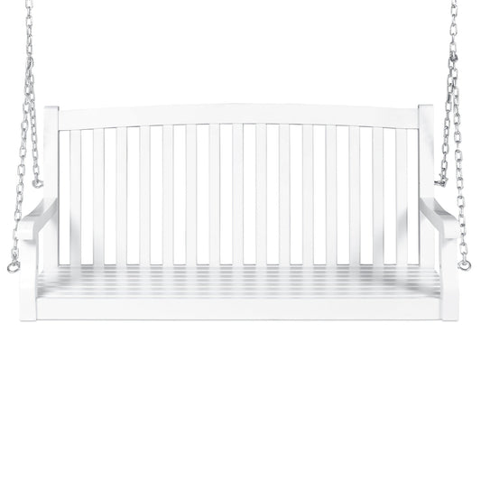 White Acacia Wooden Curved Back Hanging Porch Swing Bench with Mounting Chains - Tampa Home & Garden Store