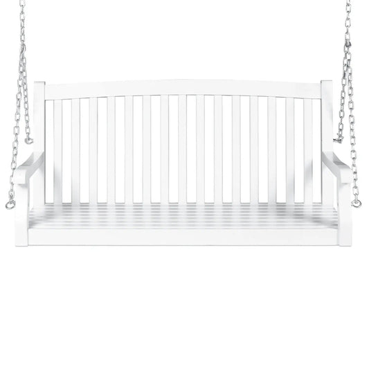 White Acacia Wooden Curved Back Hanging Porch Swing Bench with Mounting Chains - Tampa Home & Garden Store
