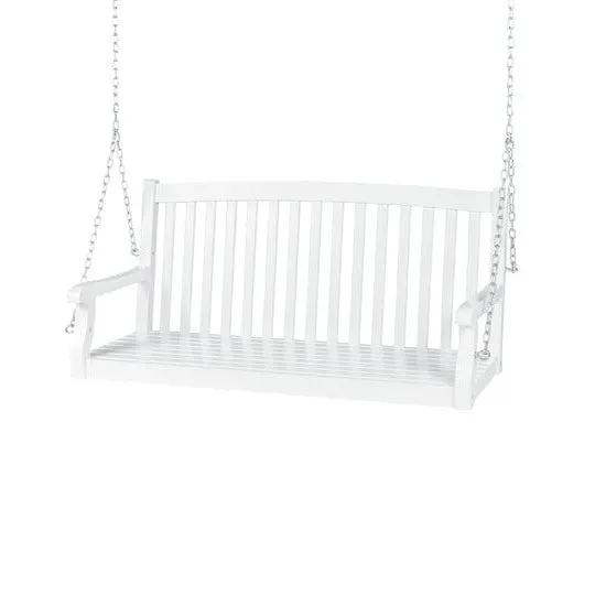 White Acacia Wooden Curved Back Hanging Porch Swing Bench with Mounting Chains - Tampa Home & Garden Store