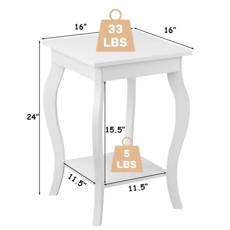 Stylish Nightstand End Table in White Wood Finish - Set of 2 - Tampa Home & Garden Store