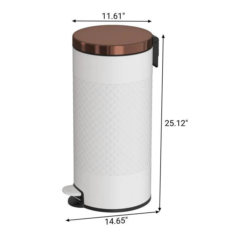 Hands Free White and Gold Trash Can 8 Gallons, cylinder with copper lid HomePacific foot pedal on Tampa Home & Garden Store