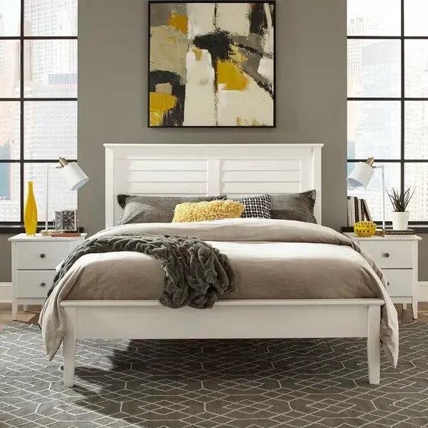 Contemporary White Solid Pine Platform Bed in Queen Size - Tampa Home & Garden Store
