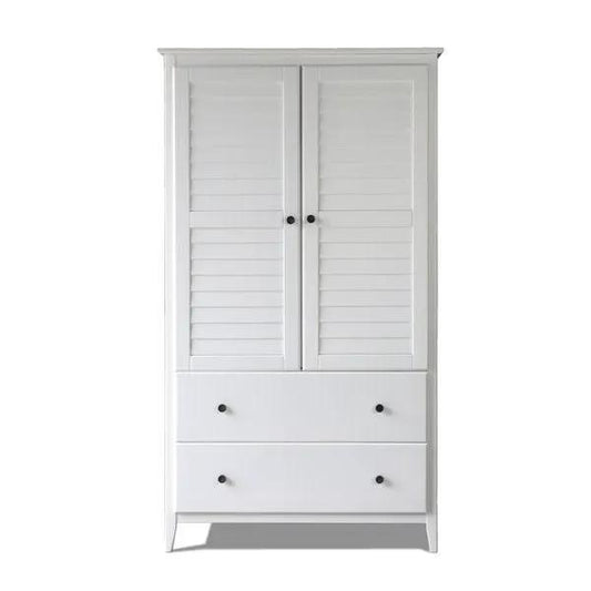 FarmHome Louvered Distressed White Pine Armoire with two drawers on Tampa Home & Garden Store
