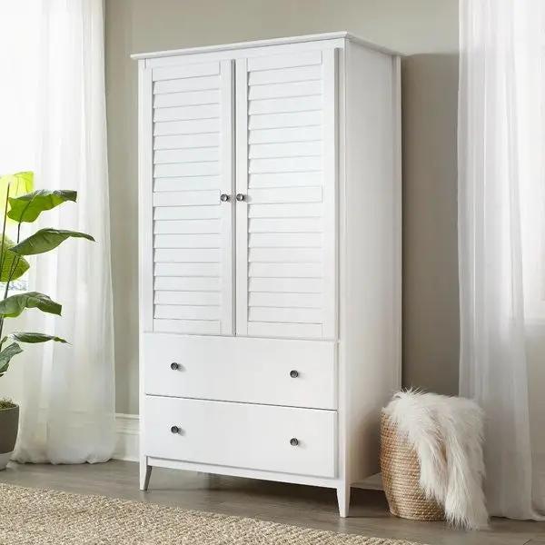 FarmHome Louvered Distressed White Solid Pine Armoire - Tampa Home & Garden Store