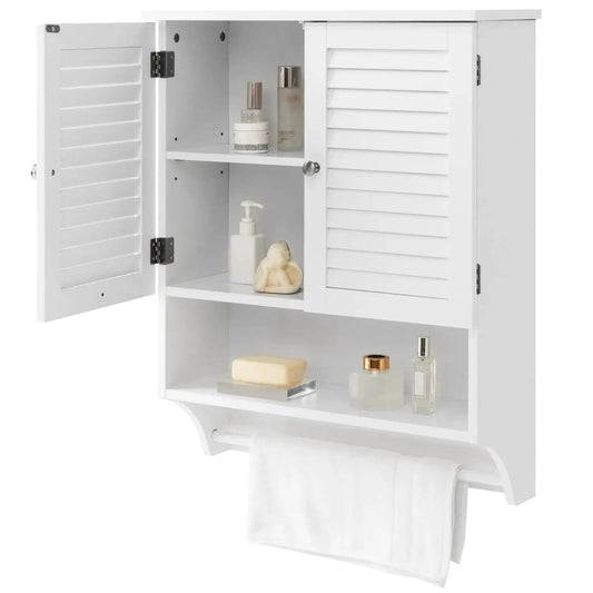 White HomePacific wall-mounted bathroom cabinet with louver doors and interior shelves on Tampa Home & Garden Store