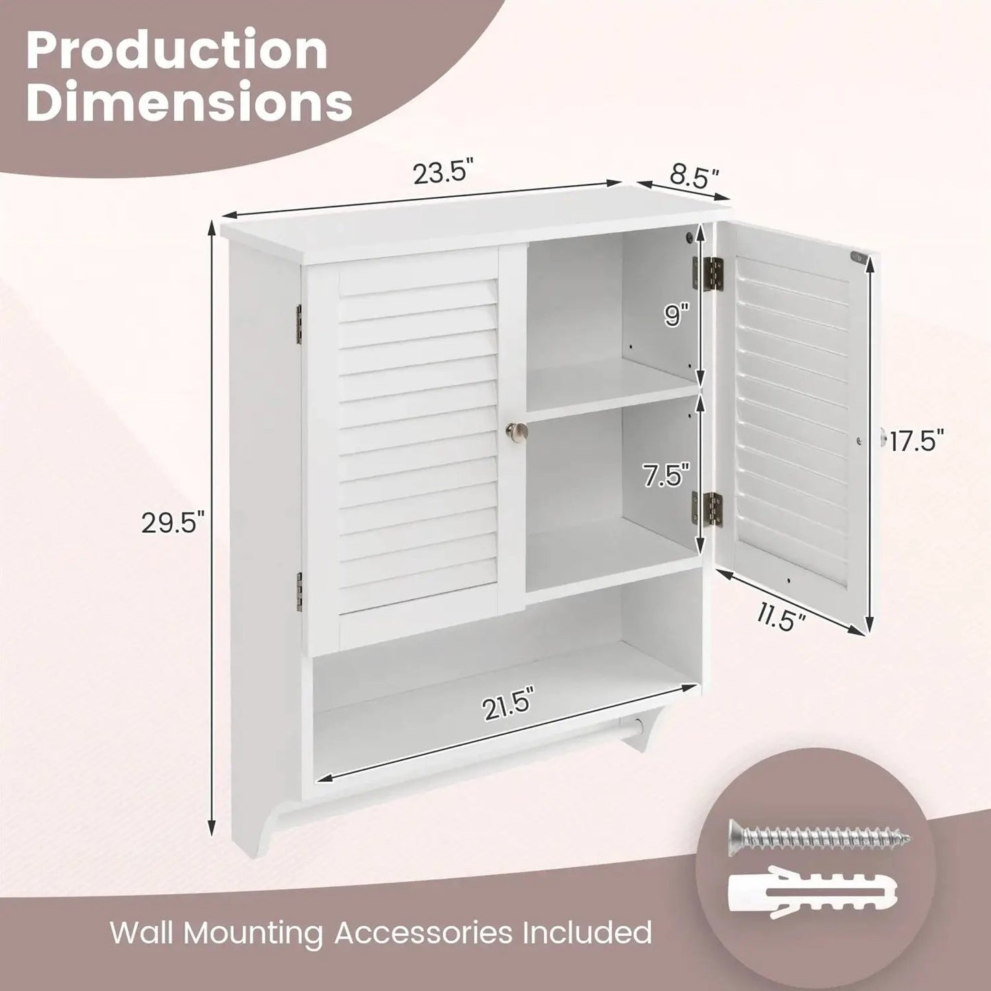 White Wall-Mounted Bathroom Storage Medicine Cabinet with Louver Doors - Tampa Home & Garden Store