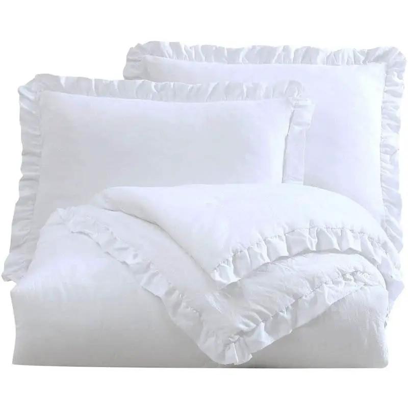 White microfiber king size comforter set with ruffled edges stone-washed finish by HomePacific on Tampa Home & Garden Store