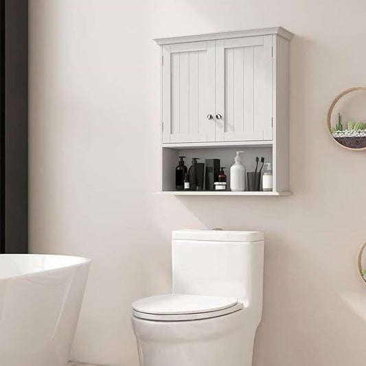 Wall Mounted Bathroom Medicine Cabinet with Open Storage Shelf in White - Tampa Home & Garden Store