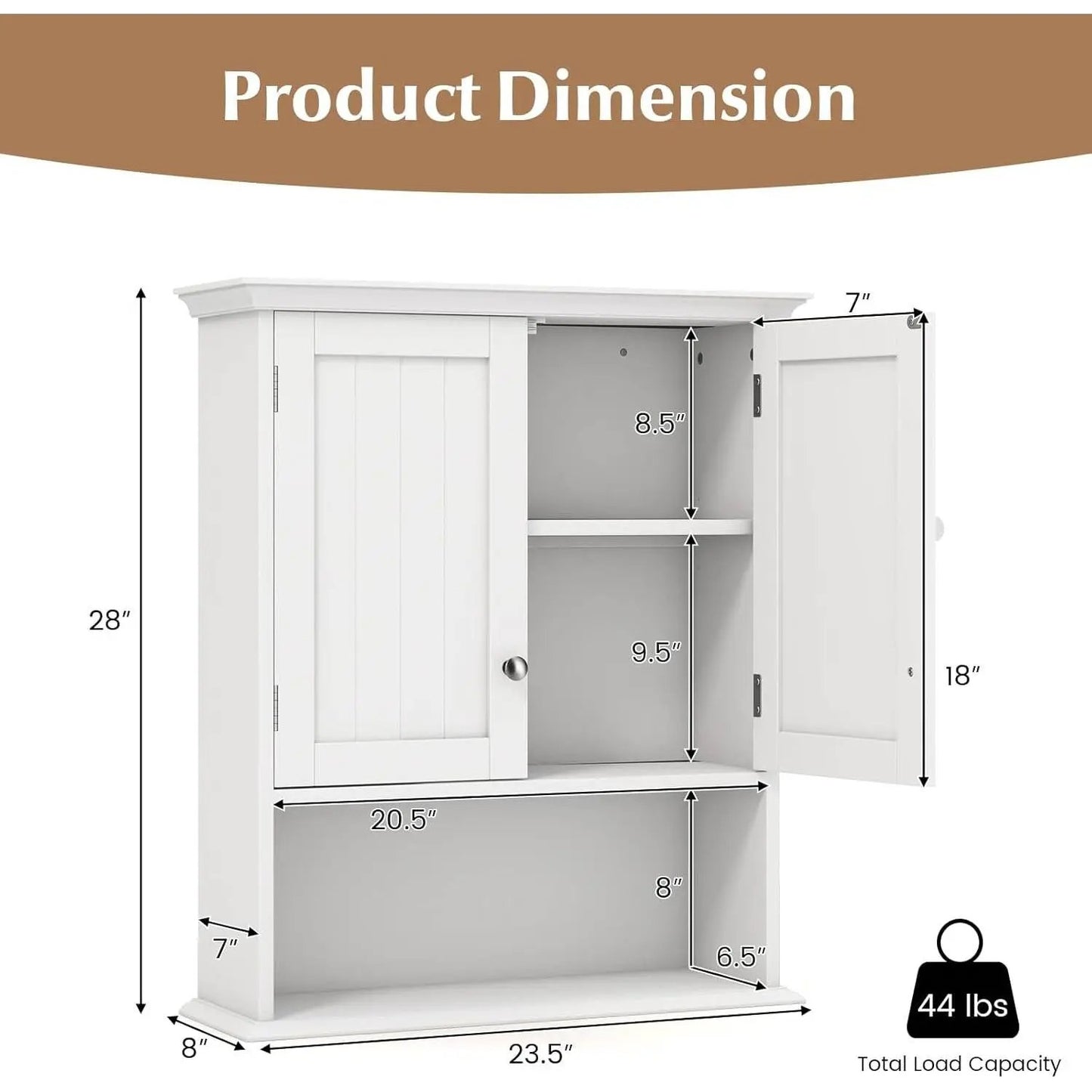 Wall Mounted Bathroom Medicine Cabinet with Open Storage Shelf in White - Tampa Home & Garden Store