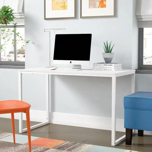 Modern Home Office Desk With Wood Top, white metal frame for computer setup by HomePacific on Tampa Home & Garden Store