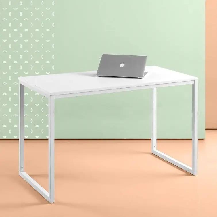 Modern Home Office Desk with White Metal Frame and Wood Top - Tampa Home & Garden Store