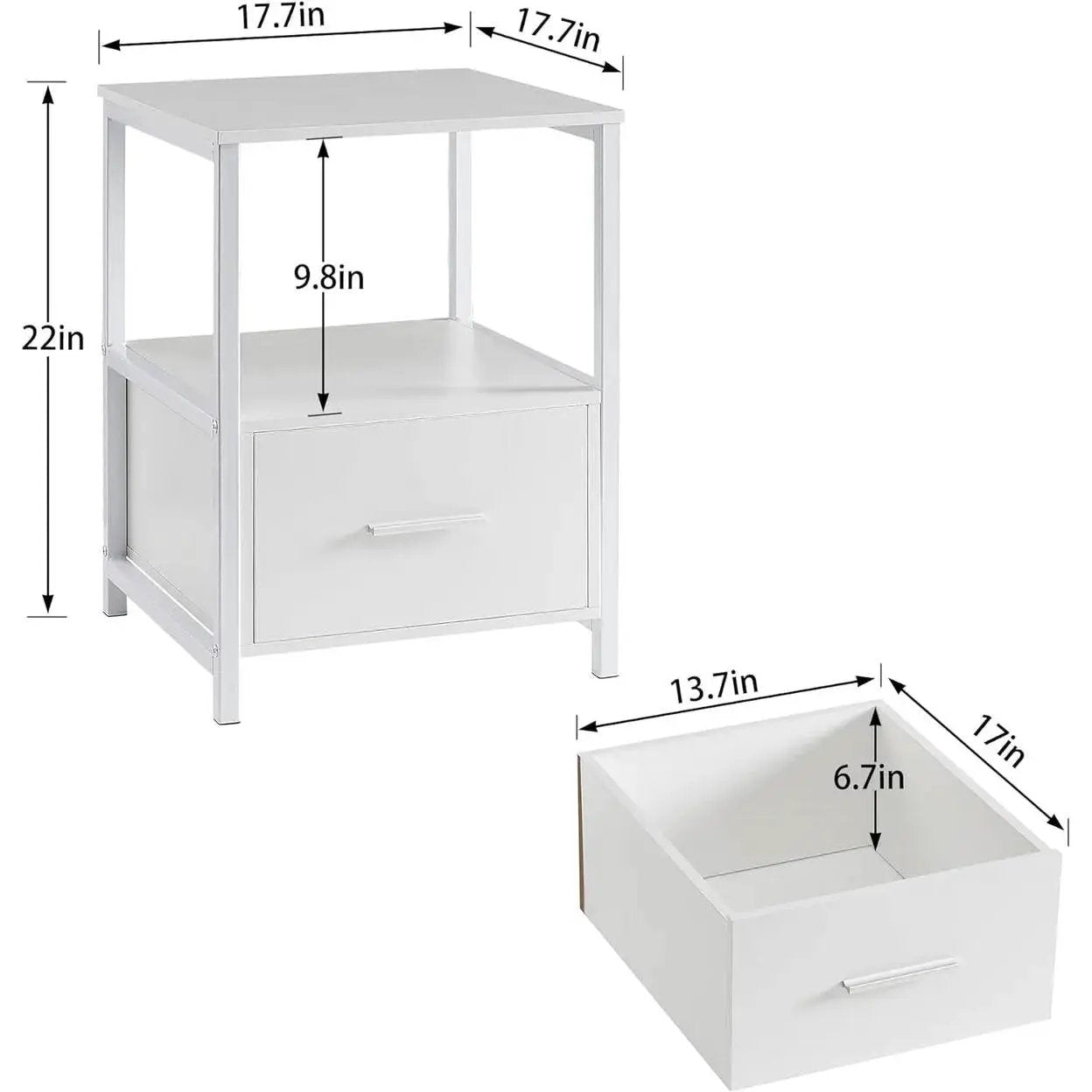Set of 2 - Modern White Metal Wood Side End Table Nightstand with Storage Drawer - Tampa Home & Garden Store