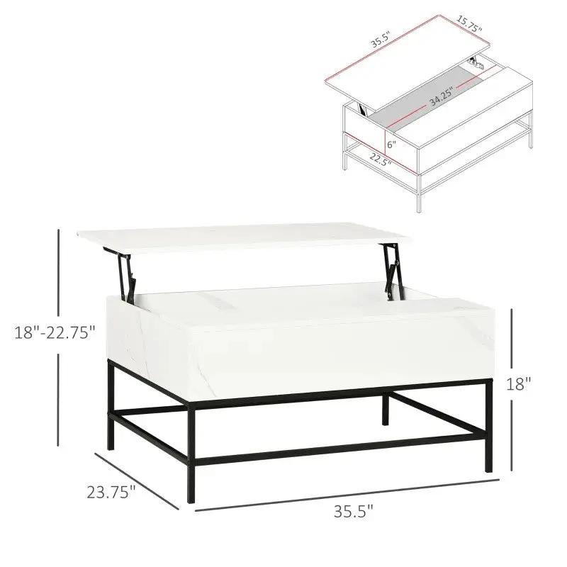 Modern White Lift Top Coffee Table w/ Hidden Storage Black Metal Legs - Tampa Home & Garden Store
