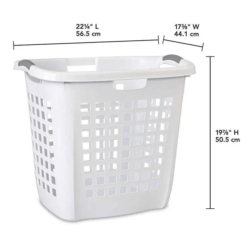 Set of 4 white plastic laundry hampers with lattice sides and gray top handles on Tampa Home & Garden Store