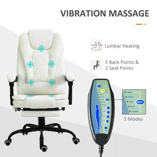White 7-mode vibrating high-back office chair with lumbar heating on Tampa Home & Garden Store