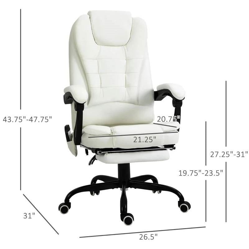 Silla de oficina ejecutiva de masaje, ajustable, de respaldo alto, vibratoria, 7 modos, blanca