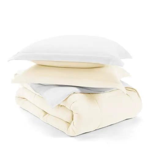 Twin/Twin XL 2-Piece Microfiber Reversible Comforter Set in White and Cream - Tampa Home & Garden Store