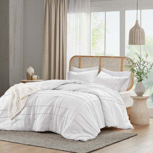 Twin/Twin XL Microfiber Pleated Soft Washed Comforter Set White - Tampa Home & Garden Store