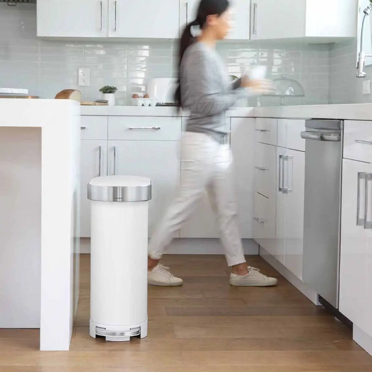 White 12-Gallon Narrow Kitchen Trash Can with Easy Step-on Lid - Tampa Home & Garden Store