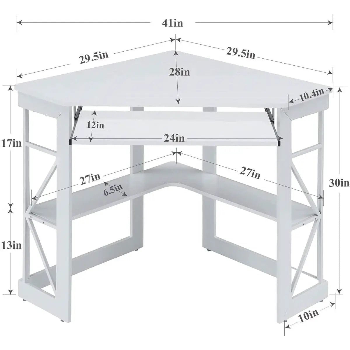 Corner Computer Desk with Keyboard Tray Storage Shelves in White - Tampa Home & Garden Store