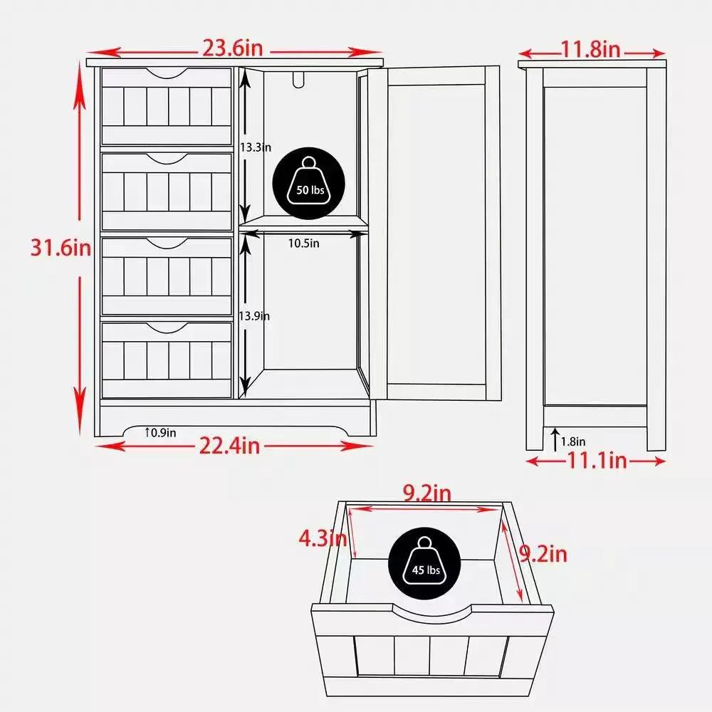 Modern Farmhouse 4-Drawer Bathroom Linen Cabinet in White Wood Finish - Tampa Home & Garden Store