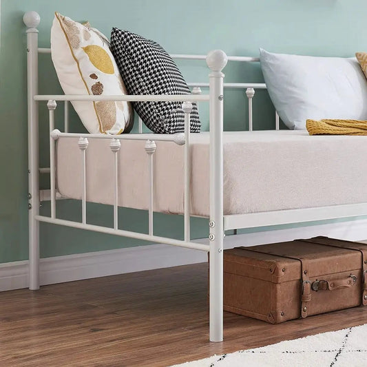Twin Size Farmhouse Daybed Frame in white metal with decorative finials by HomePacific on Tampa Home & Garden Store