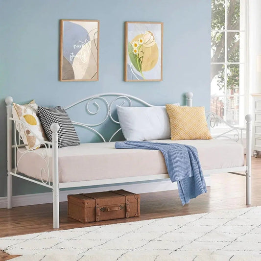 Twin size Classic Heavy Duty Steel Day Bed Frame in White Metal Finish - Tampa Home & Garden Store