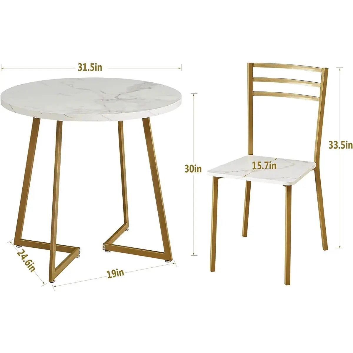 3-Piece dining set with round marble-top table and two gold-tone chairs on Tampa Home & Garden Store