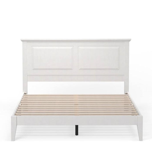 Queen Traditional Solid Oak Wooden Platform Bed Frame with Headboard in White - Tampa Home & Garden Store