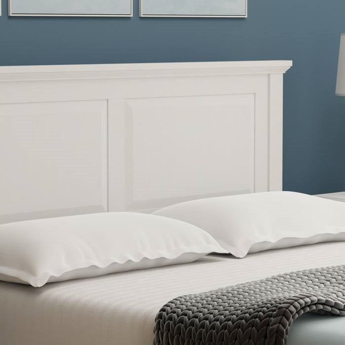 Cama Plataforma de Madera Maciza de Roble Tradicional Queen con Cabecero en Blanco