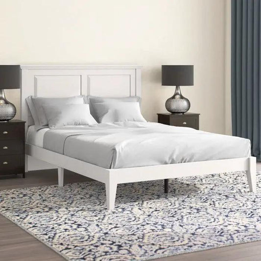 Solid oak platform bed frame with headboard in white finish, full-size on Tampa Home & Garden Store