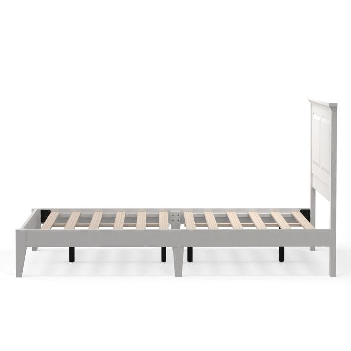 Base de cama de plataforma completa de madera maciza de roble tradicional con cabecero en blanco