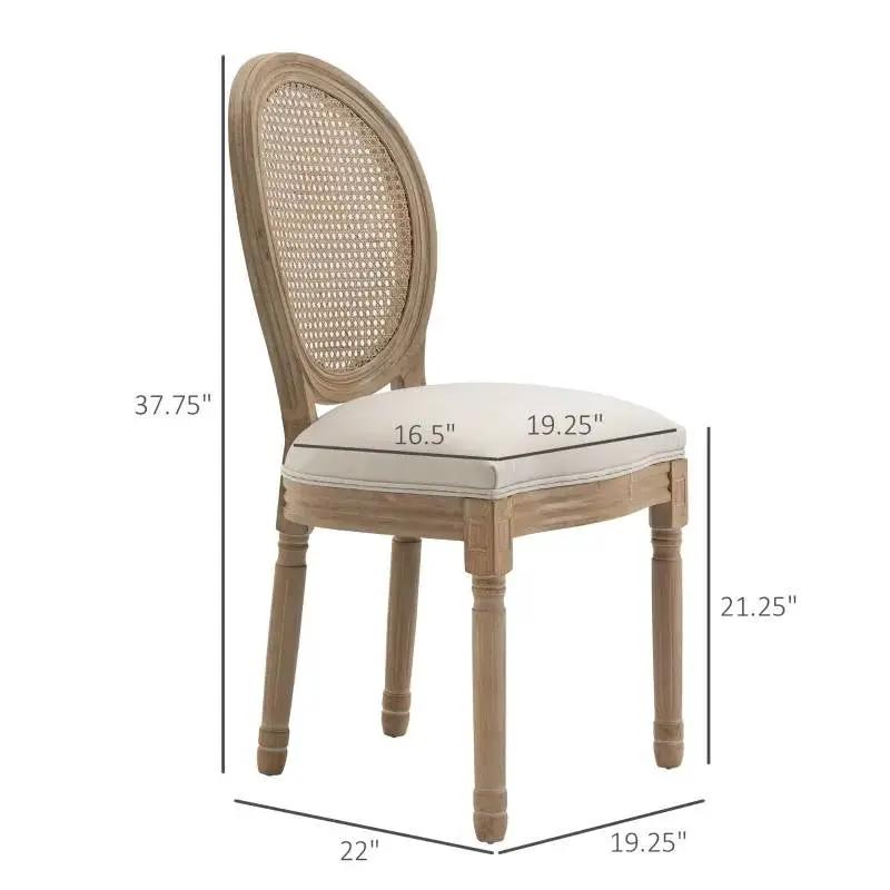 Set of 2 Vintage Upholstered Armless Rattan Back Dining Chairs Beige White - Tampa Home & Garden Store