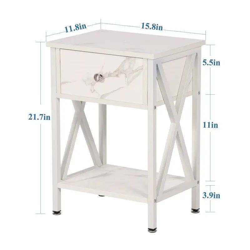 Set of 2 - Rustic Farmhouse 1-Drawer Nightstand Bedside Table in White - Tampa Home & Garden Store