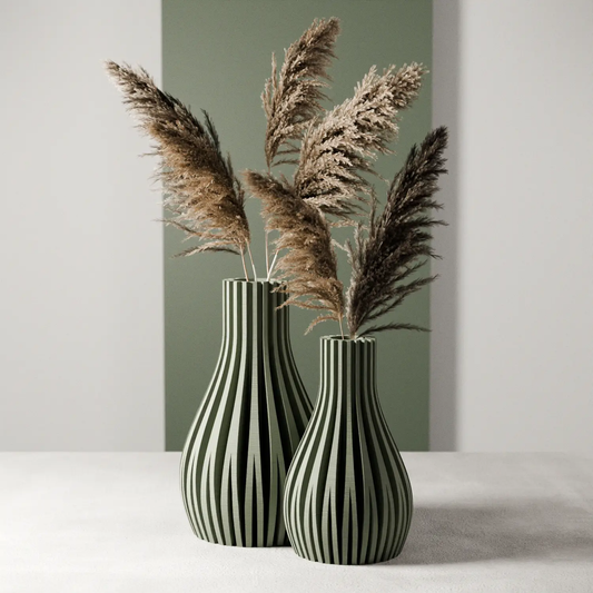 Willow Vase modern flow design with striped ceramic vases set of 2, dried pampas grass on Tampa Home & Garden Store