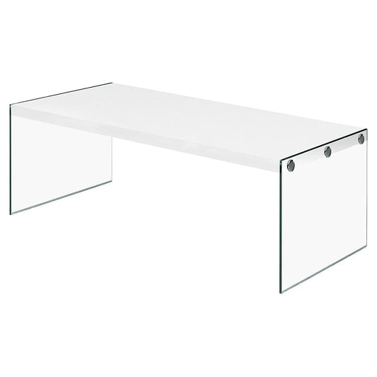 White coffee table with tempered glass legs, glossy finish by HomePacific on Tampa Home & Garden Store