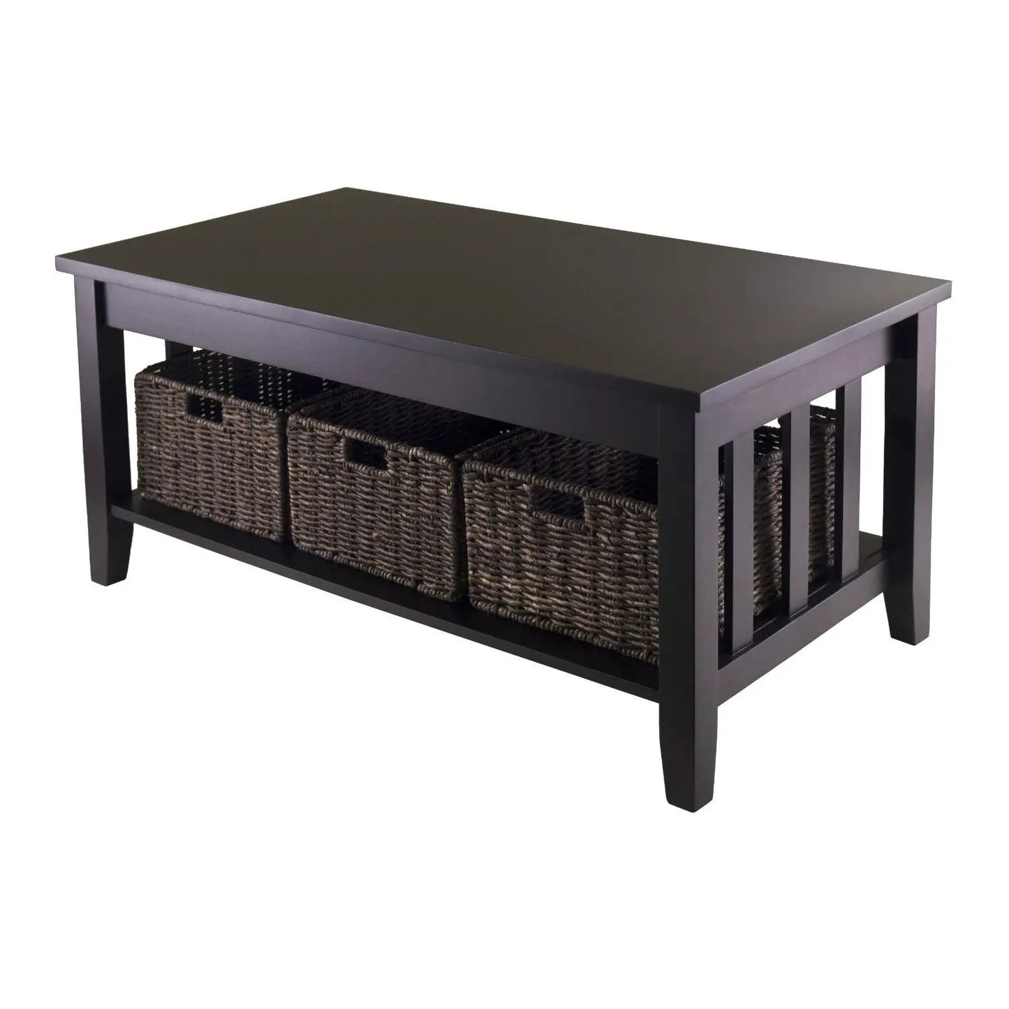 Mission Style Dark Wood Coffee Table with 3-Folding Storage Baskets - Tampa Home & Garden Store