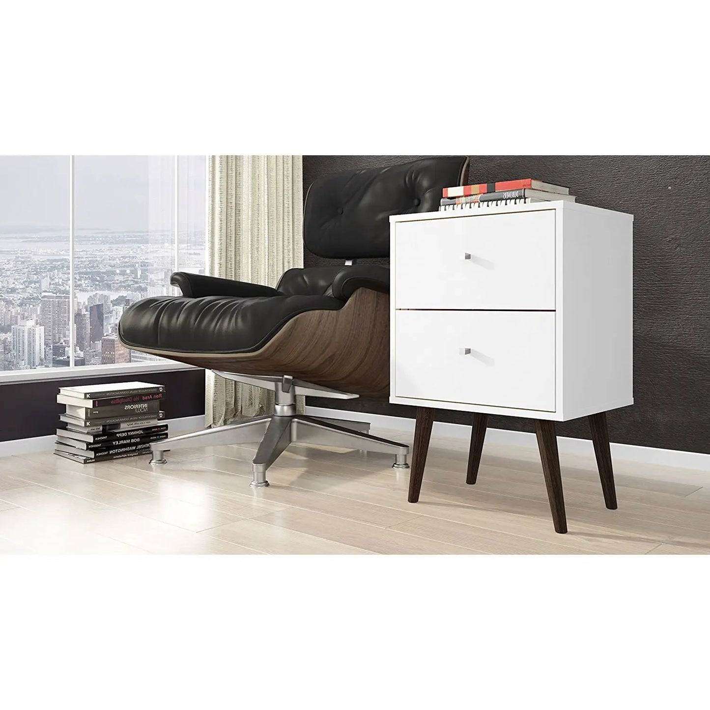 White Modern Mid-Century Style 2-Drawer Side Table Nightstand - Tampa Home & Garden Store