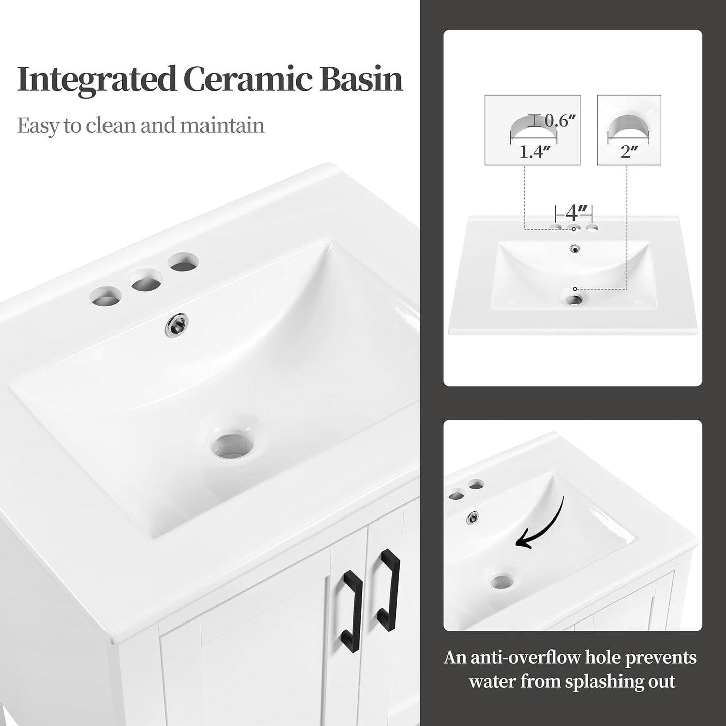 Mueble de baño moderno de madera blanca con lavabo de cerámica blanca