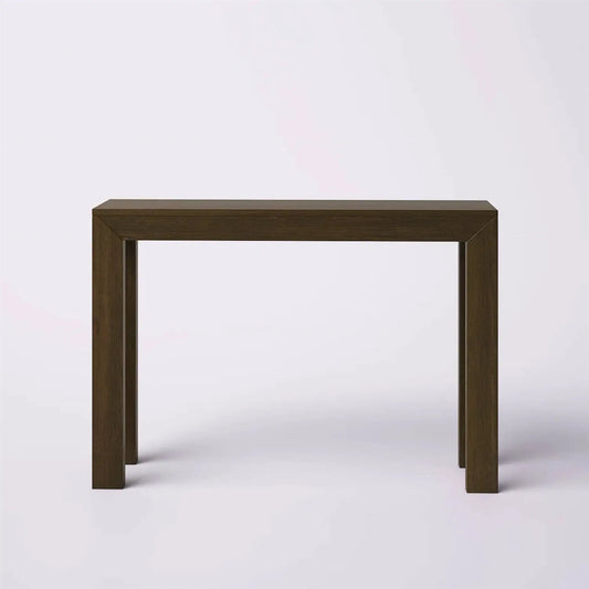 Solid Wood Modern Console Table in dark walnut finish with square legs on Tampa Home & Garden Store
