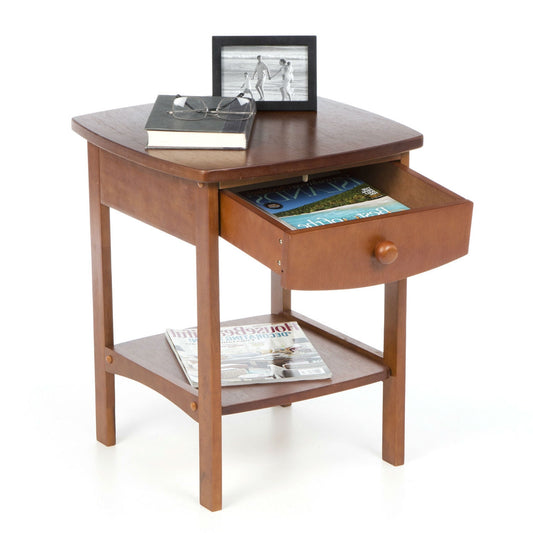 Walnut Wood Finish 1-Drawer Bedroom Nightstand Bedside Table - Tampa Home & Garden Store