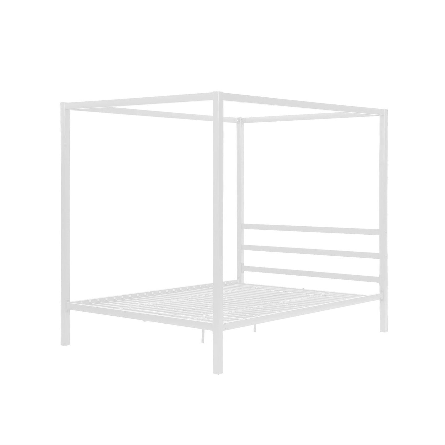 Cama moderna con dosel de metal blanco tamaño Queen - No necesita somier